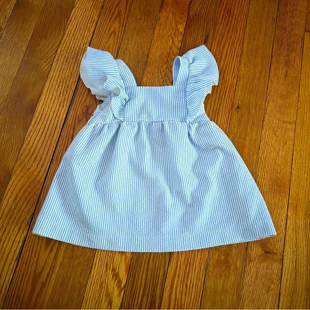 Zara Blue and White Stripe Baby Dress with Ruffle Sleeves